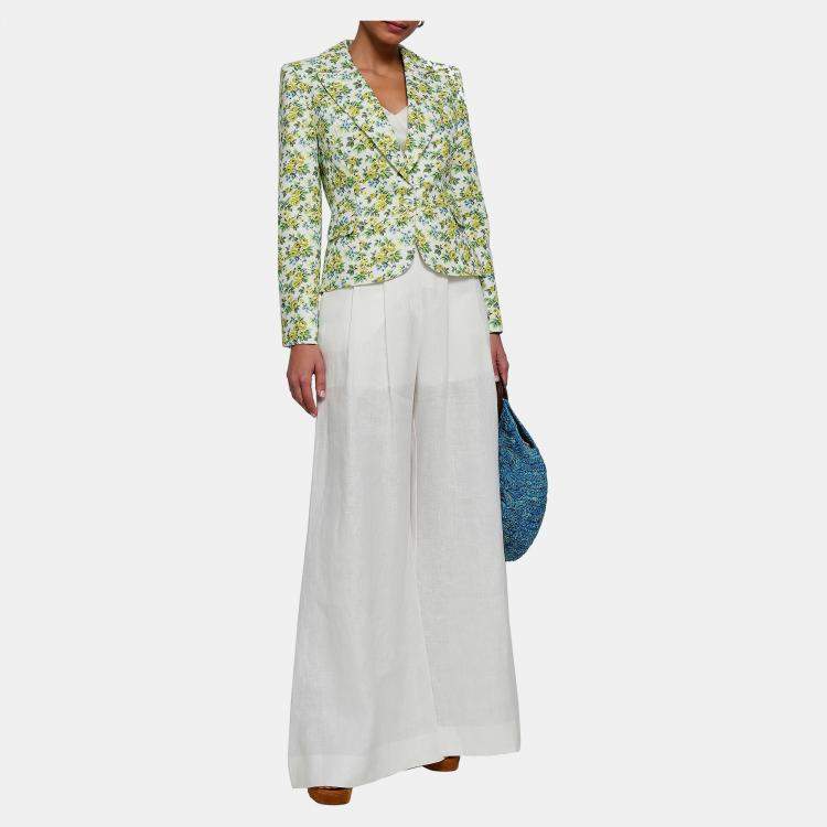 Pre Owned Zimmermann White Floral Print Linen Fitted Blazer XS (SIZE 0)