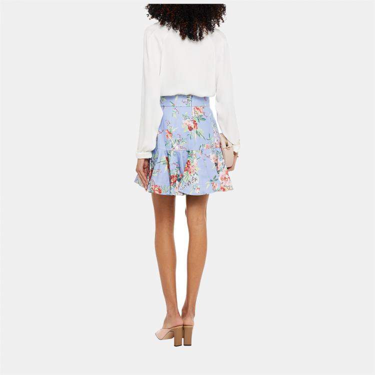 Pre Owned Zimmermann Multicolor Floral Print Linen Skirt Size M (2)