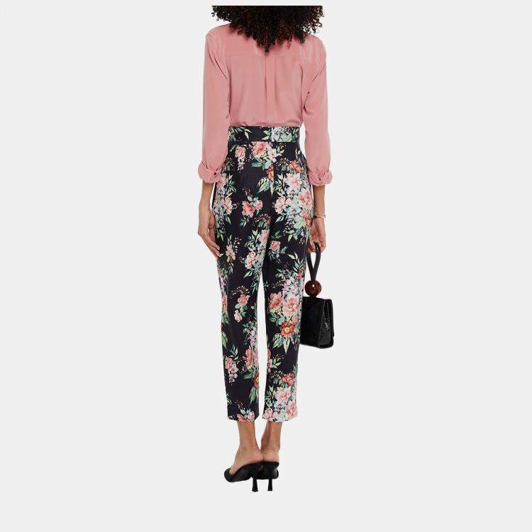 Pre Owned Zimmermann Black Floral Linen Tapered Pants S