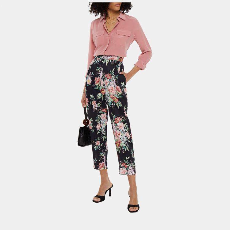 Pre Owned Zimmermann Black Floral Linen Tapered Pants S