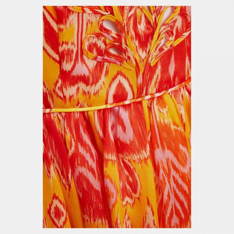 Pre Owned Zimmermann Orange/Yellow Printed Silk Mini Dress L (SIZE 3)