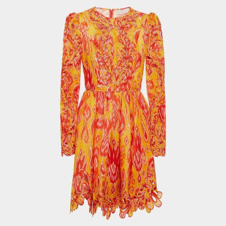 Pre Owned Zimmermann Orange/Yellow Printed Silk Mini Dress L (SIZE 3)