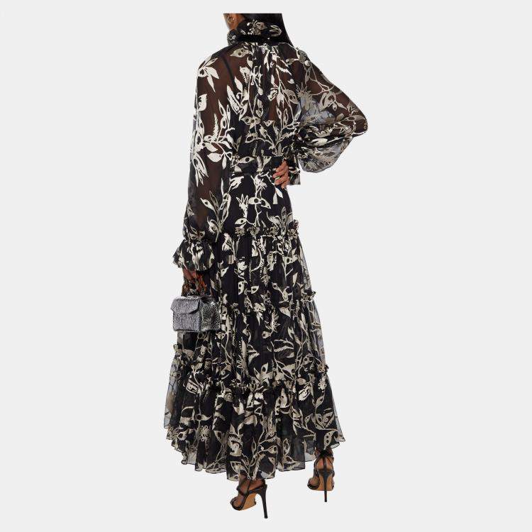 Pre Owned Zimmermann Black Burnout Silk Maxi Dress S