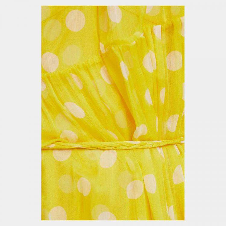 مملوكة مسبقًا Zimmermann Yellow Dotted Silk Midi Dress L (2)
