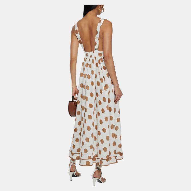 مملوكة مسبقً�ا Zimmermann White Polka-Dot Linen Maxi Dress L