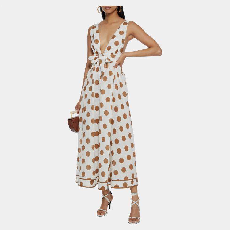 مملوكة مسبقًا Zimmermann White Polka-Dot Linen Maxi Dress L