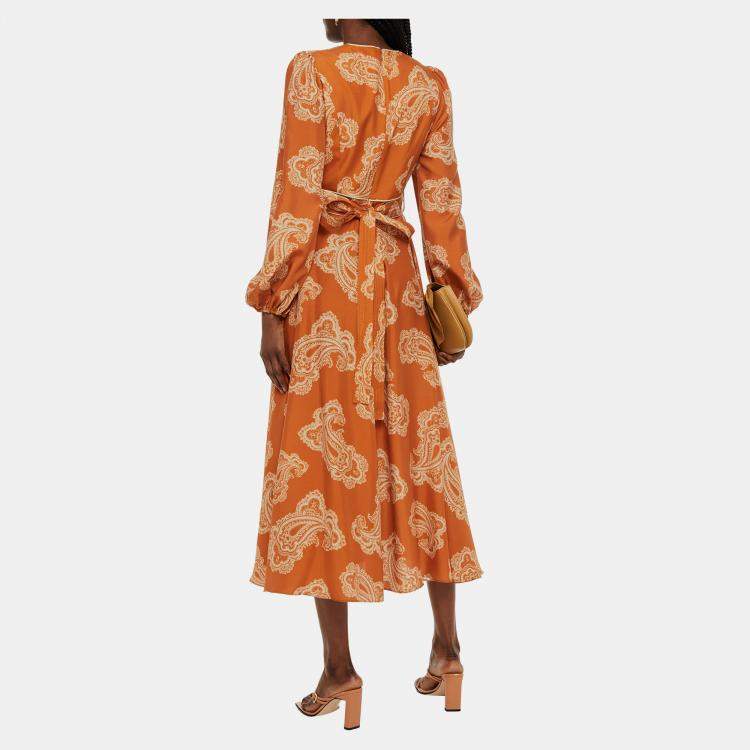 Pre Owned Zimmermann Orange Paisley Silk Maxi Dress M