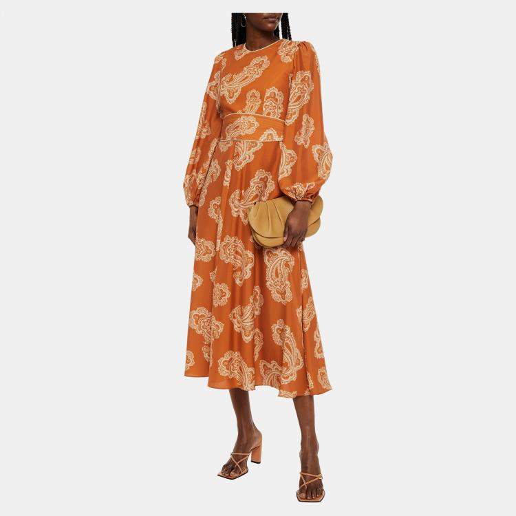 Pre Owned Zimmermann Orange Paisley Silk Maxi Dress M