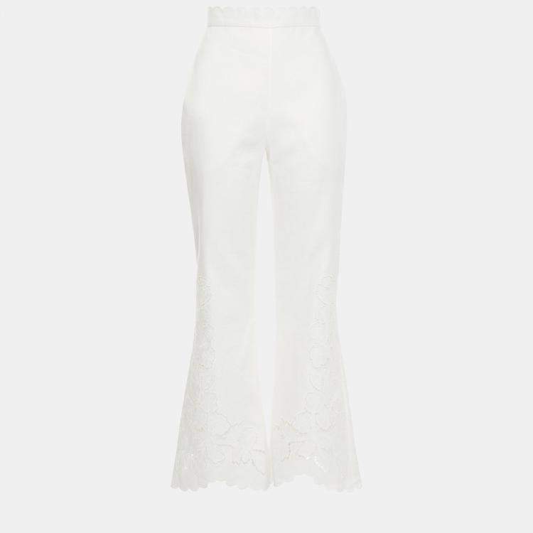 Pre Owned Zimmermann White Linen Scalloped Pants M (2)