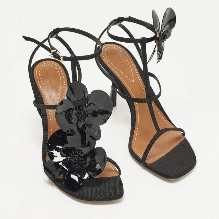 Pre Owned Zimmermann Orchid Size 39 Black Canvas Ankle Strap Sandals