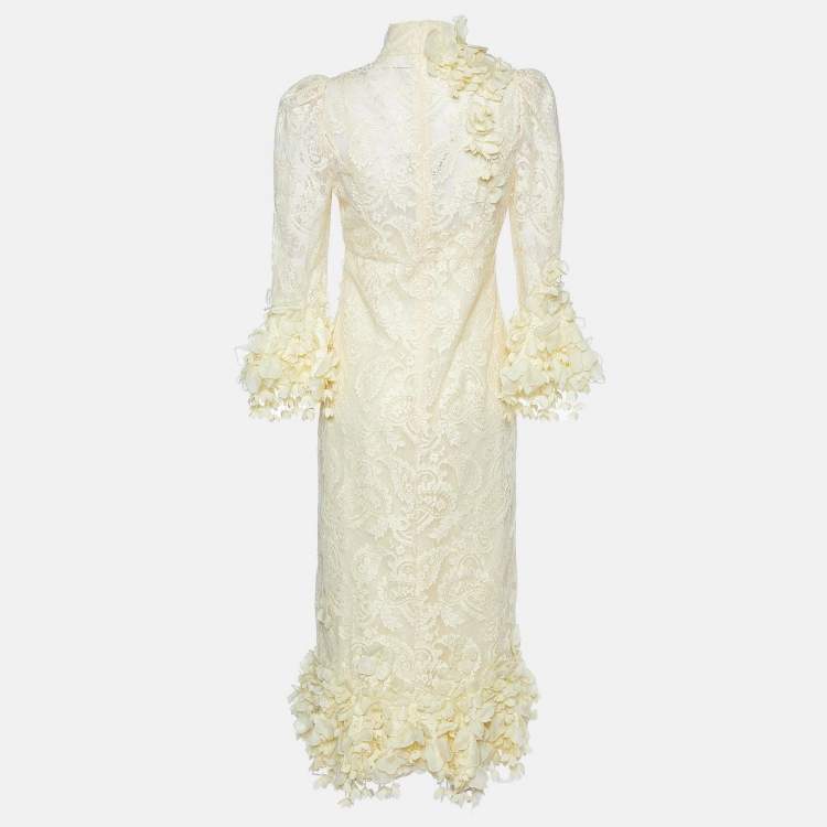 Pre Owned Zimmermann Yellow Embellished Floral Lace Midi Dress S