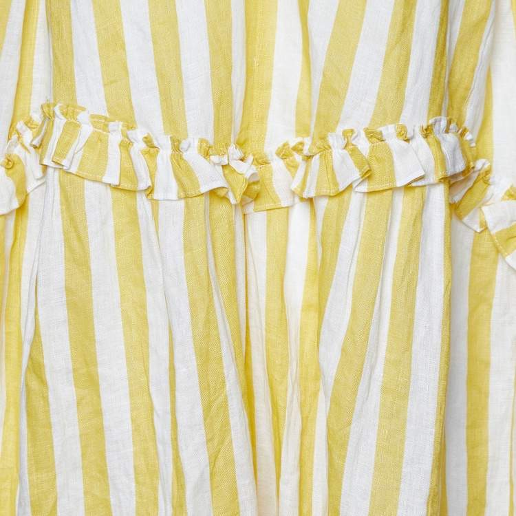 Pre Owned Zimmermann Yellow Stripe Print Linen Flared Dress S