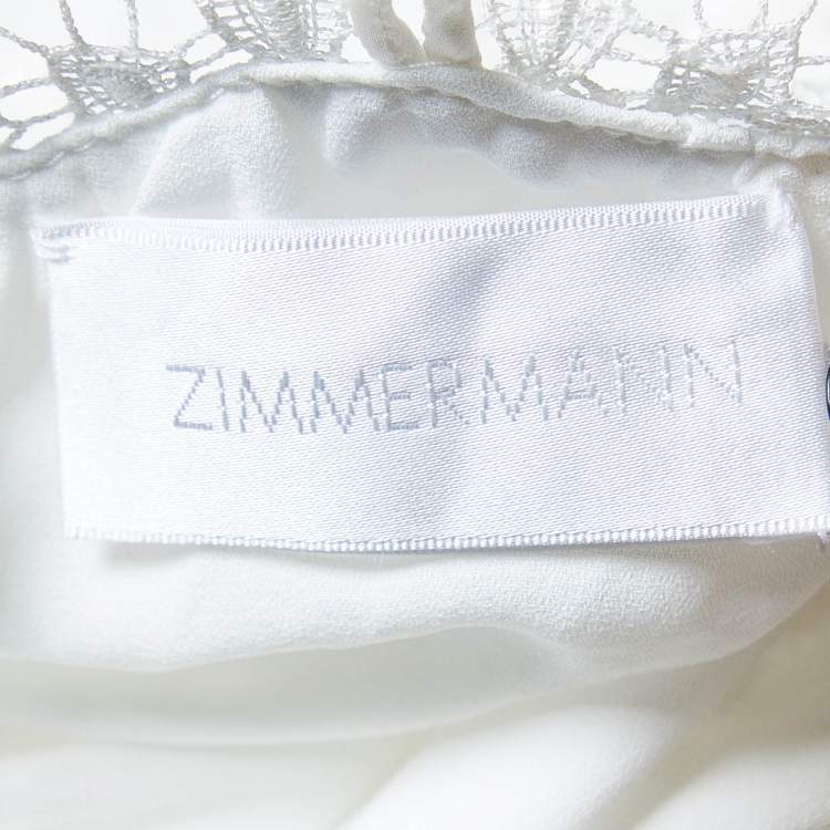 Pre Owned Zimmermann White Dotted Silk Lace Paneled Maxi Dress XS  
