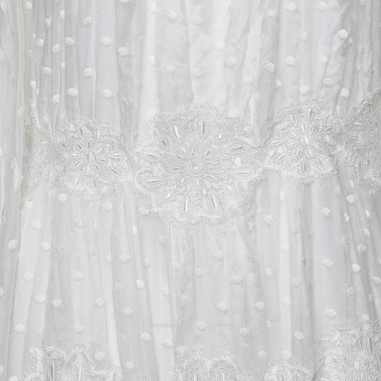 Pre Owned Zimmermann White Dotted Silk Lace Paneled Maxi Dress XS  