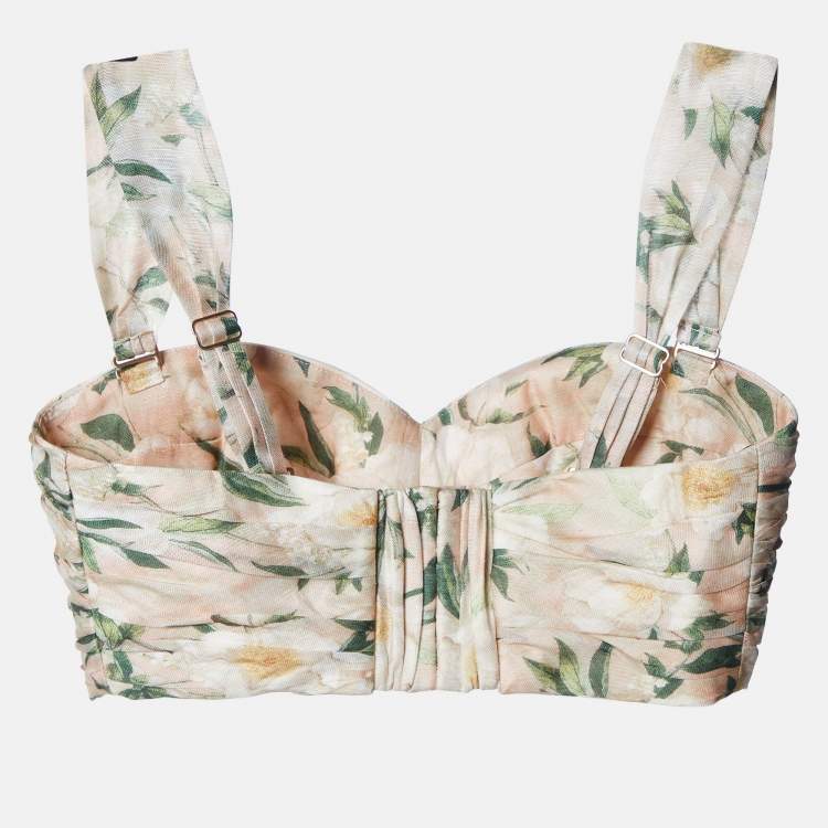 Pre Owned Zimmermann Multicolor Floral Print Linen Blend Gathered Bra Top M
