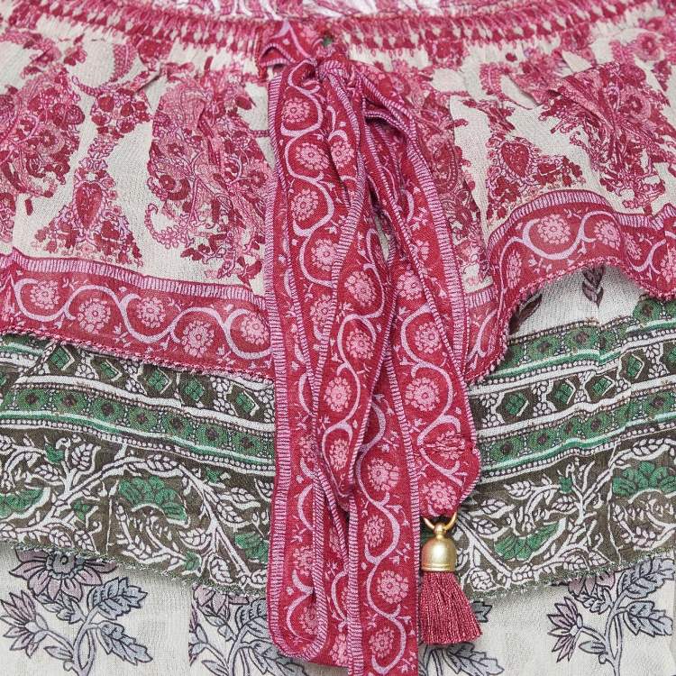 Pre Owned Zimmermann Multicolor Printed Cotton & Silk Amari Off-the-shoulder Crop Top M
