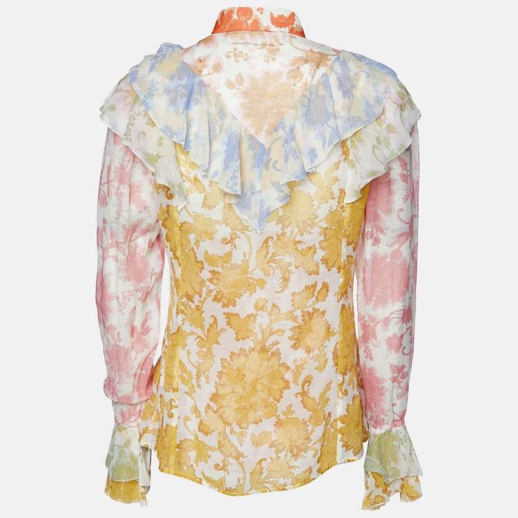 Pre Owned Zimmermann Mulitcolor Floral Print Silk Blend Ruffled Shirt XS