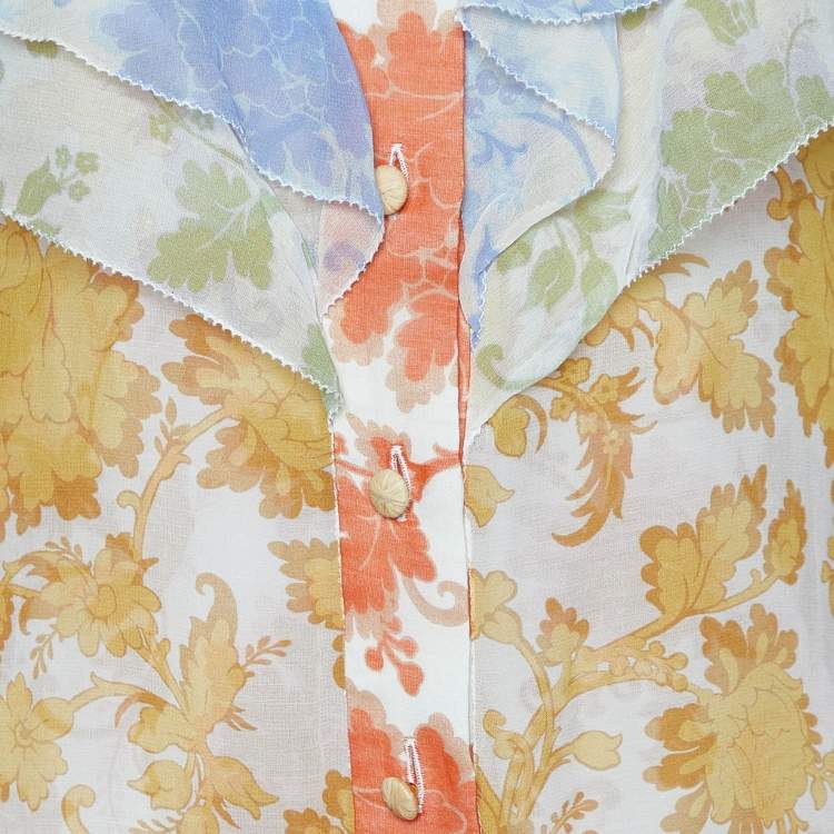 Pre Owned Zimmermann Mulitcolor Floral Print Silk Blend Ruffled Shirt XS