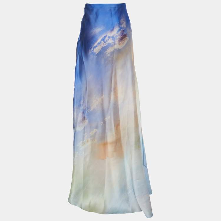 Pre Owned Zimmermann Blue Tame Printed Silk Flared Maxi Skirt XS