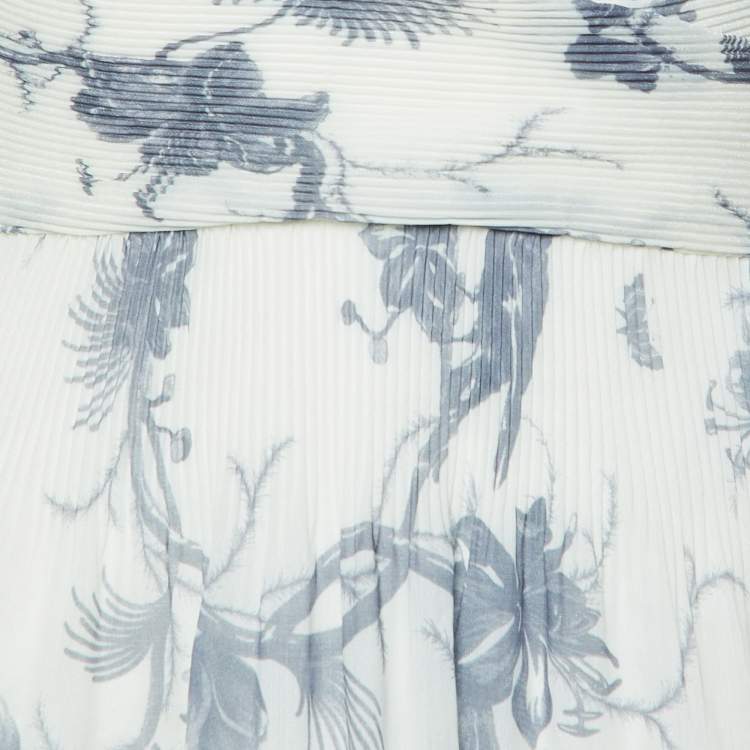 Pre Owned Zimmermann Off White Floral Printed Crepe Pleated V Neck Maxi Dress XS