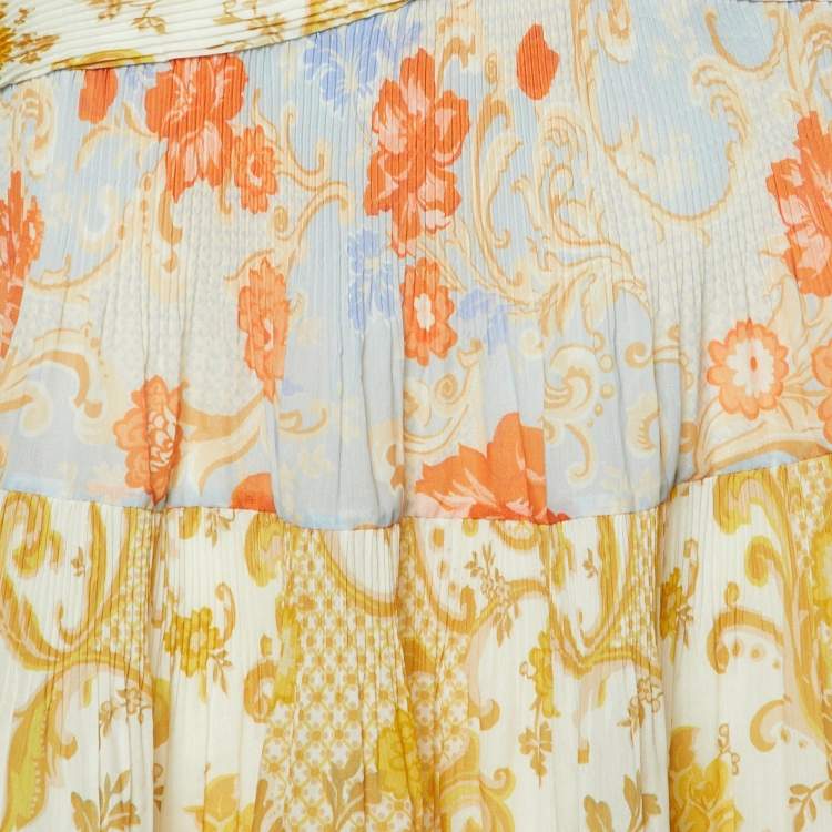 Pre Owned Zimmermann Multicolor Printed Crepe Postcard Pleated Midi Skirt XS