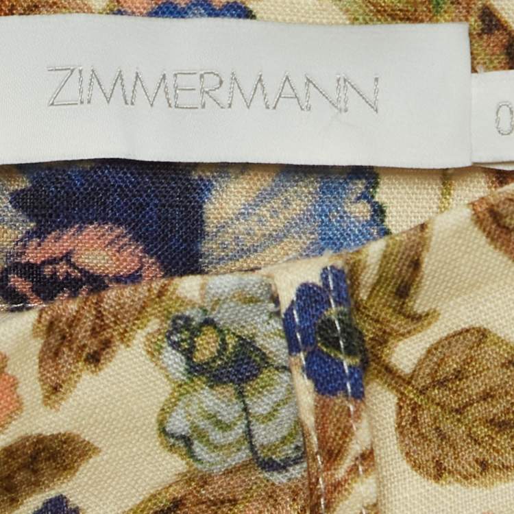 Pre Owned Zimmermann Multicolor Floral Print Schiffli Linen Shorts XS