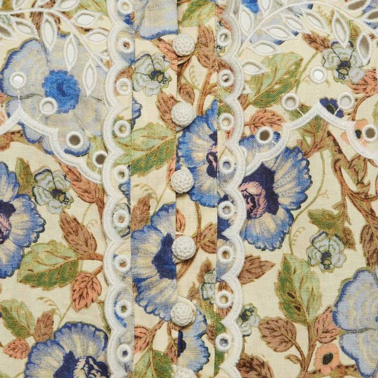 Pre Owned Zimmermann Multicolor Floral Print Schiffli Linen Shirt XS