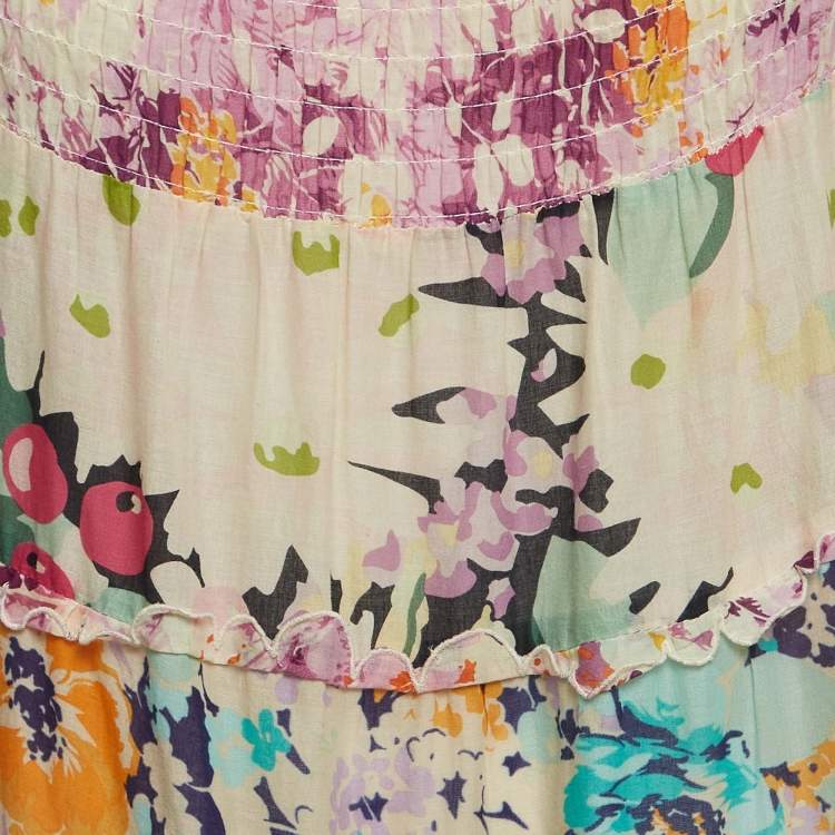 Pre Owned Zimmermann Multicolor Floral Print Cotton Tiered Maxi Dress S  