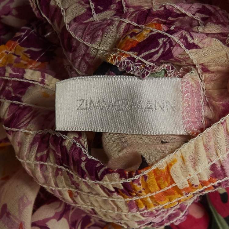 Pre Owned Zimmermann Multicolor Floral Print Cotton Tiered Maxi Dress S  