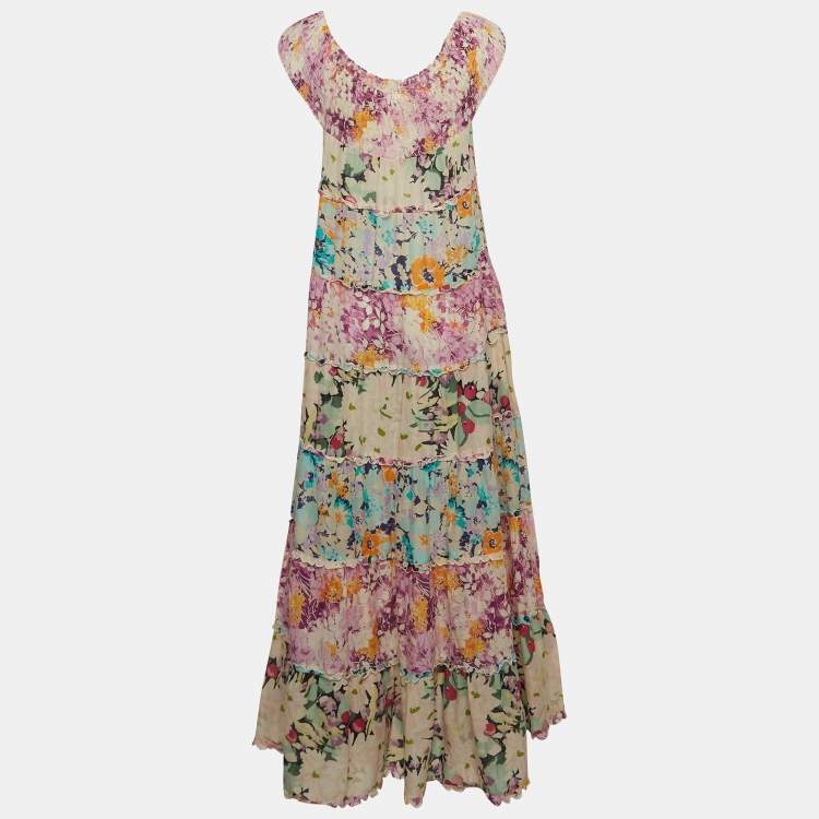 Pre Owned Zimmermann Multicolor Floral Print Cotton Tiered Maxi Dress S  