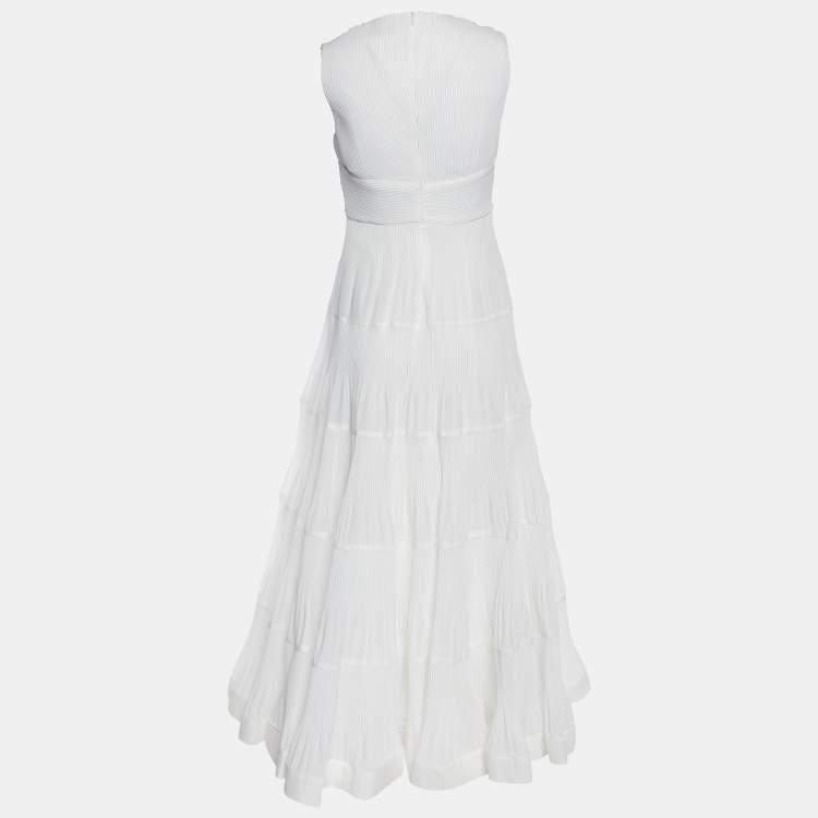Pre Owned Zimmermann White Plisse Organdy Sleeveless Long Dress M