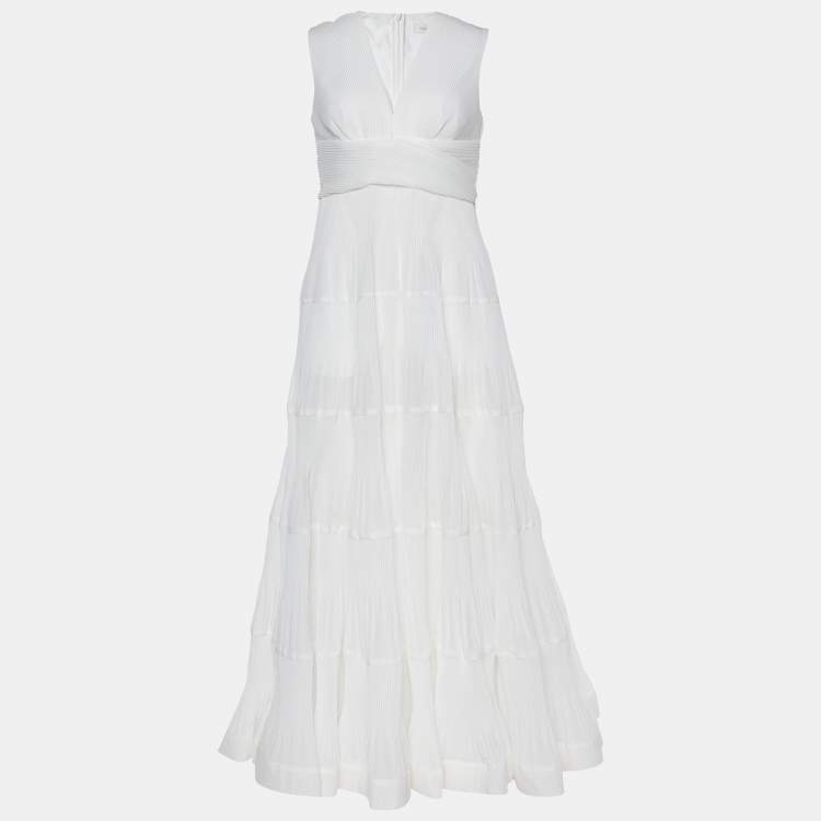 Pre Owned Zimmermann White Plisse Organdy Sleeveless Long Dress M