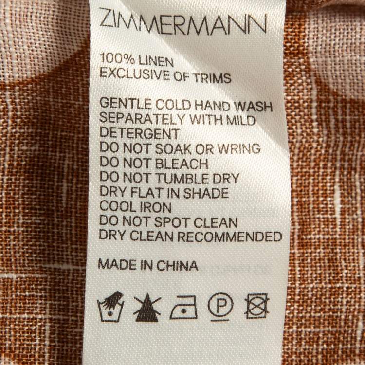 Pre Owned Zimmermann Brown Polka Dots Linen Primrose Shirred Midi Dress M