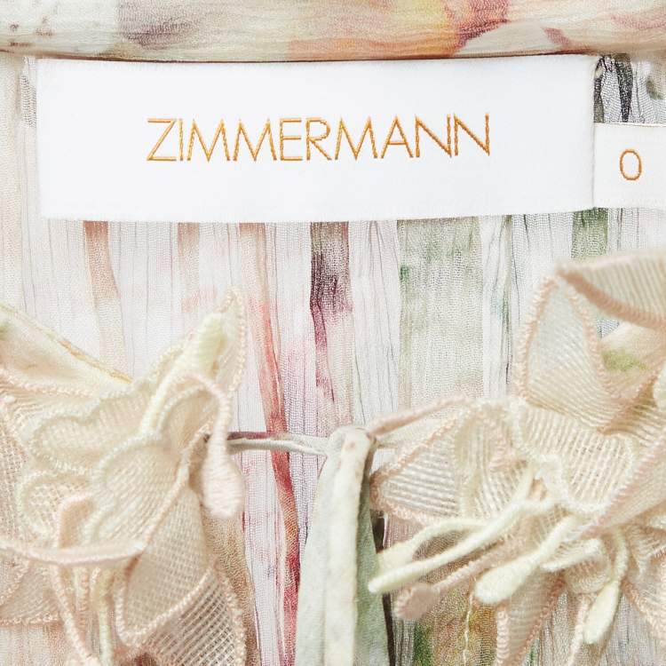مملوكة مسبقًا Zimmermann Pink Floral Print Georgette Dancer Flutter Midi Dress S