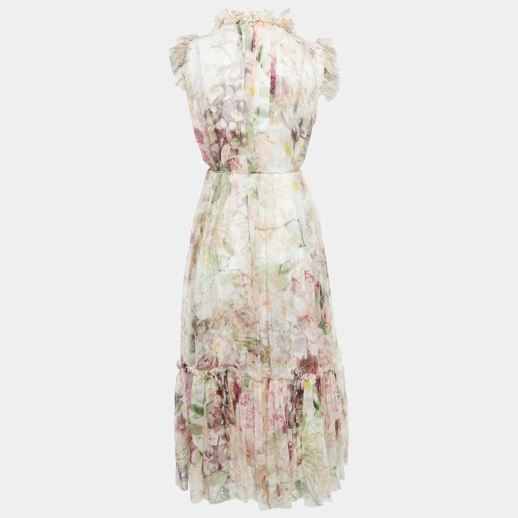 مملوكة مسبقًا Zimmermann Pink Floral Print Georgette Dancer Flutter Midi Dress S