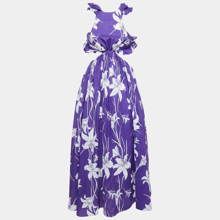 Zimmermann Purple Floral Print Cotton Acadian Ruffle Maxi Dress S Zimmermann  | TLC