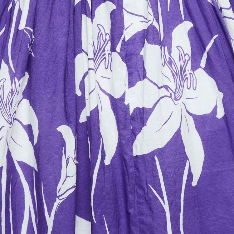 Pre Owned Zimmermann Purple Floral Print Cotton Acadian Ruffle Maxi Dress S
