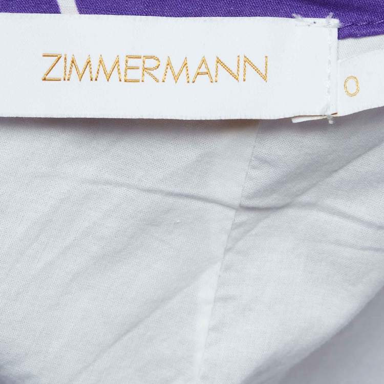 Pre Owned Zimmermann Purple Floral Print Cotton Acadian Ruffle Maxi Dress S