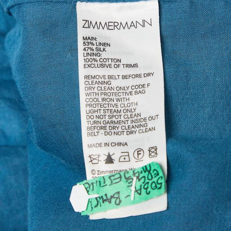 Pre Owned Zimmermann Blue Floral Print Linen Blend High Tide Mini Dress M