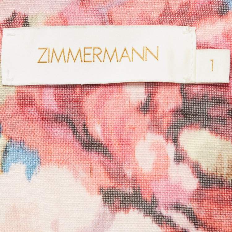 Pre Owned Zimmermann Blue Floral Print Linen Blend High Tide Mini Dress M