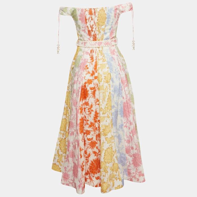 Pre Owned Zimmermann Multicolor Postcard Spliced Linen Midi Dress S