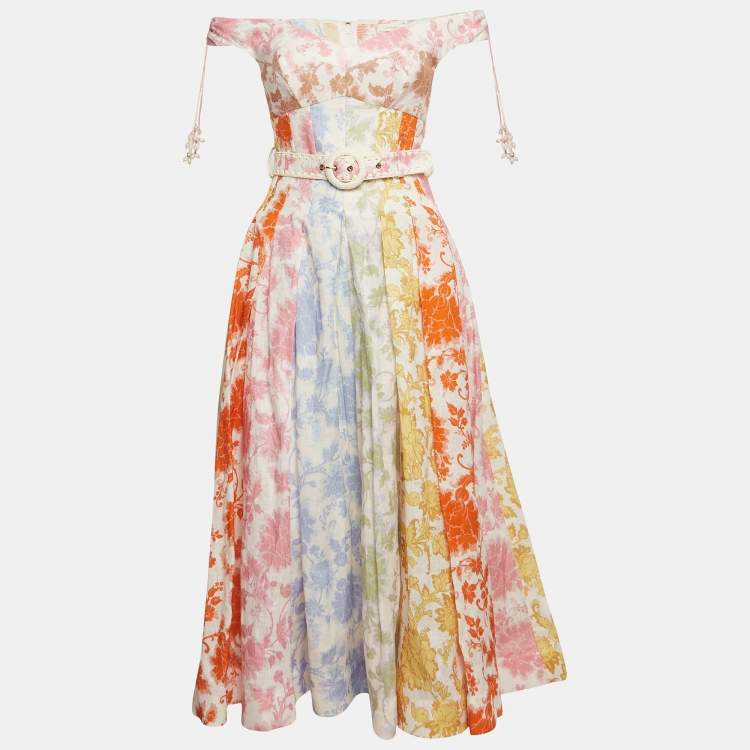 Pre Owned Zimmermann Multicolor Postcard Spliced Linen Midi Dress S