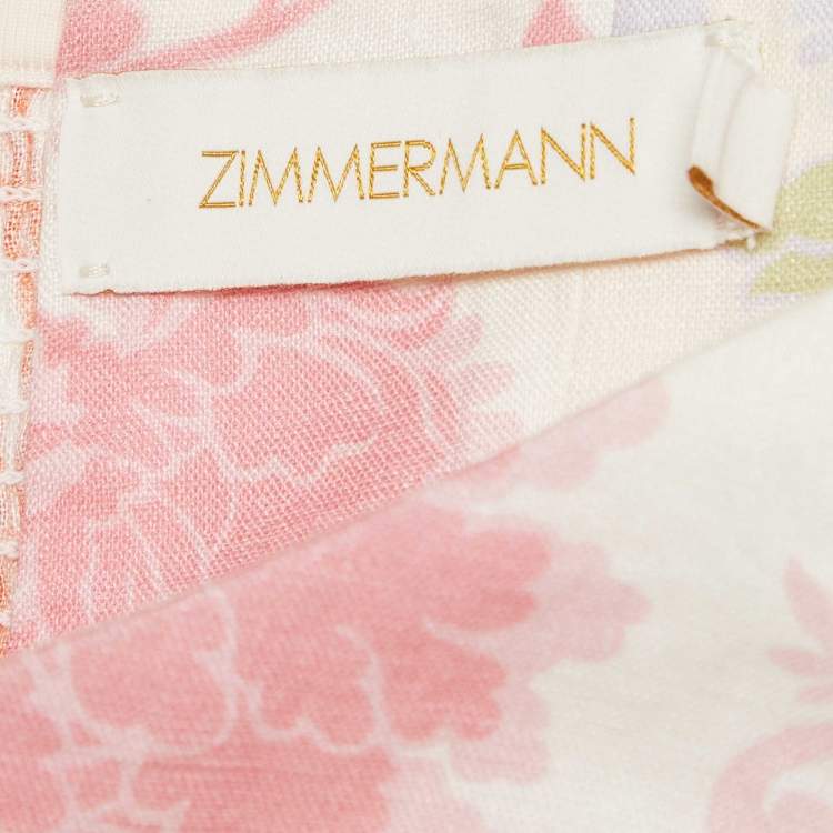 Pre Owned Zimmermann Multicolor Postcard Spliced Linen Midi Dress S
