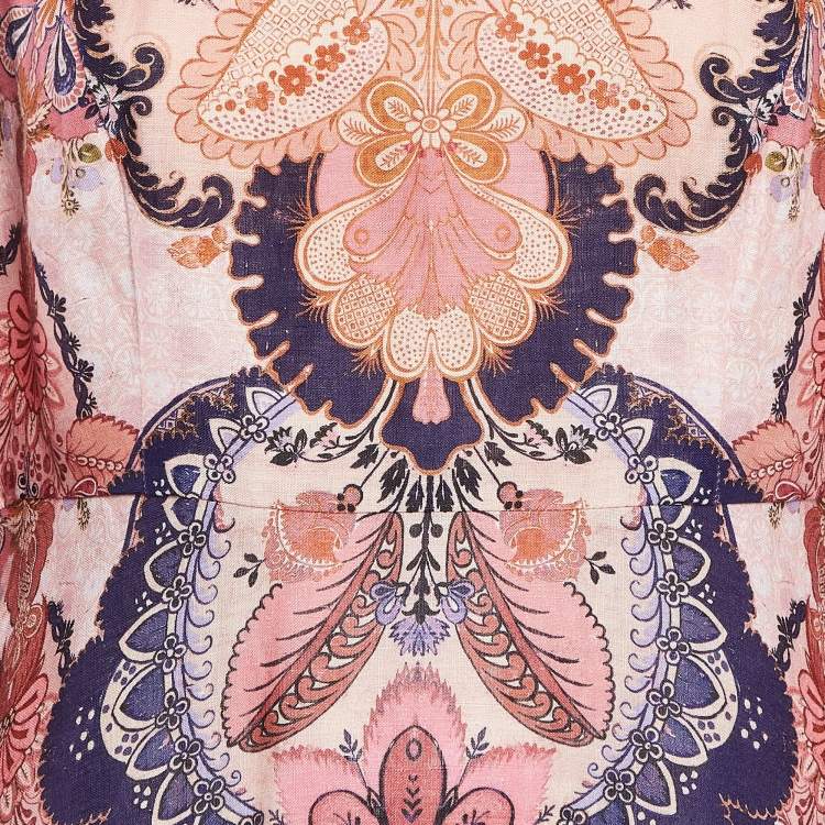 Pre Owned Zimmermann Pink Printed Linen Maxi Dress M