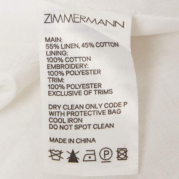 Pre Owned Zimmermann White Peggy Embroidered Cotton Blend Midi Dress M