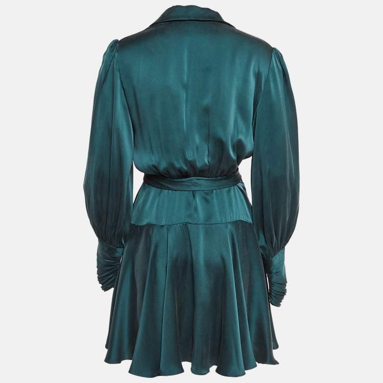 Pre Owned Zimmermann Green Silk Wrap-Around Mini Dress M