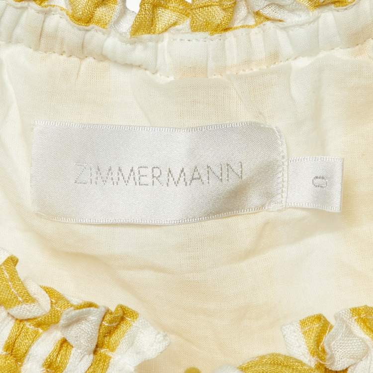 Pre Owned Zimmermann Yellow Stripe Print Linen Flared Midi Dress XS