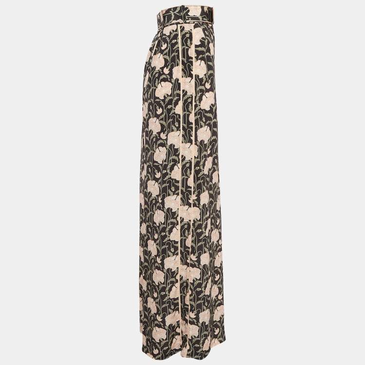 Pre Owned Zimmermann Black Floral Print Silk Belted Trousers L