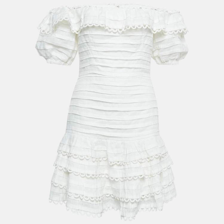 Zimmermann White Linen Ruffled Mini Dress S Zimmermann | TLC