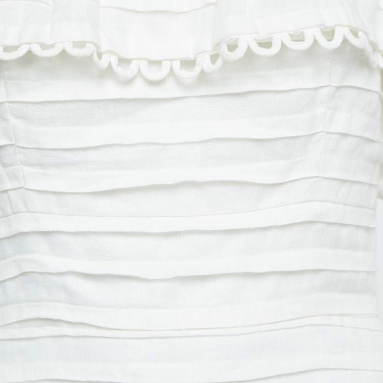 Pre Owned Zimmermann White Linen Ruffled Mini Dress S
